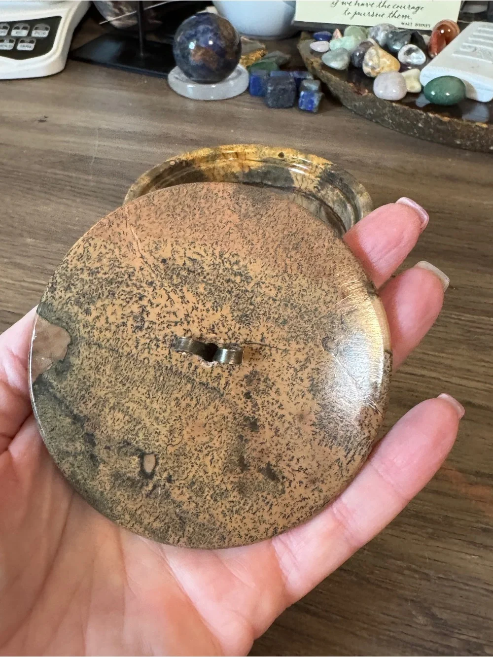 Picture Jasper Bowl With Lid.  4 in round & 1.25in deep